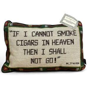 Vintage Twos Company Needlepoint Pillow Cigars In Heaven Mark Twain New